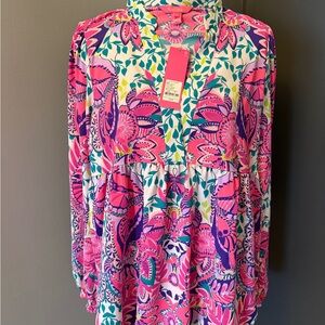 Lilly Pulitzer Vibrant Pink and Blue Blouse